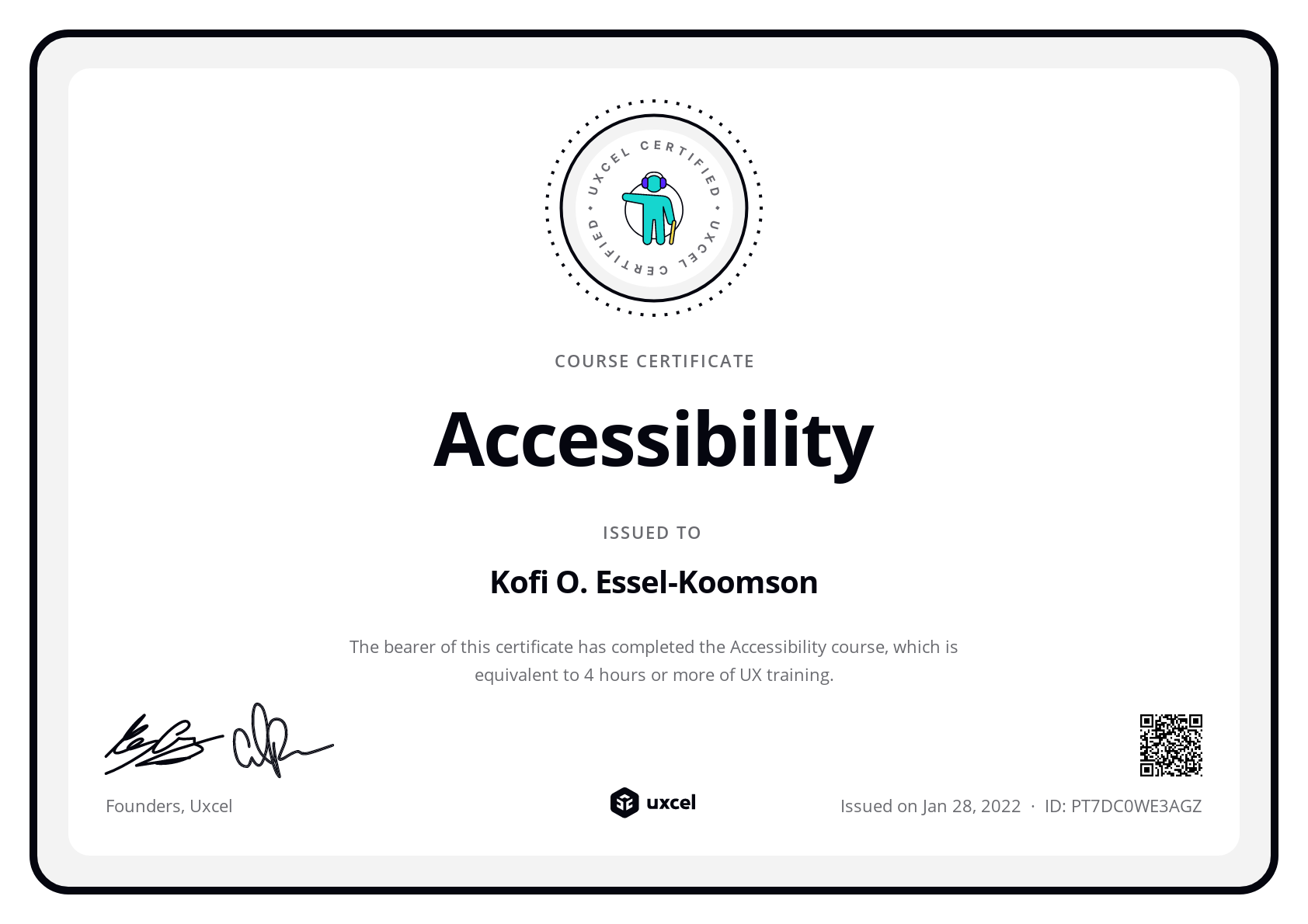 Kofi O. Essel-Koomson's certificate